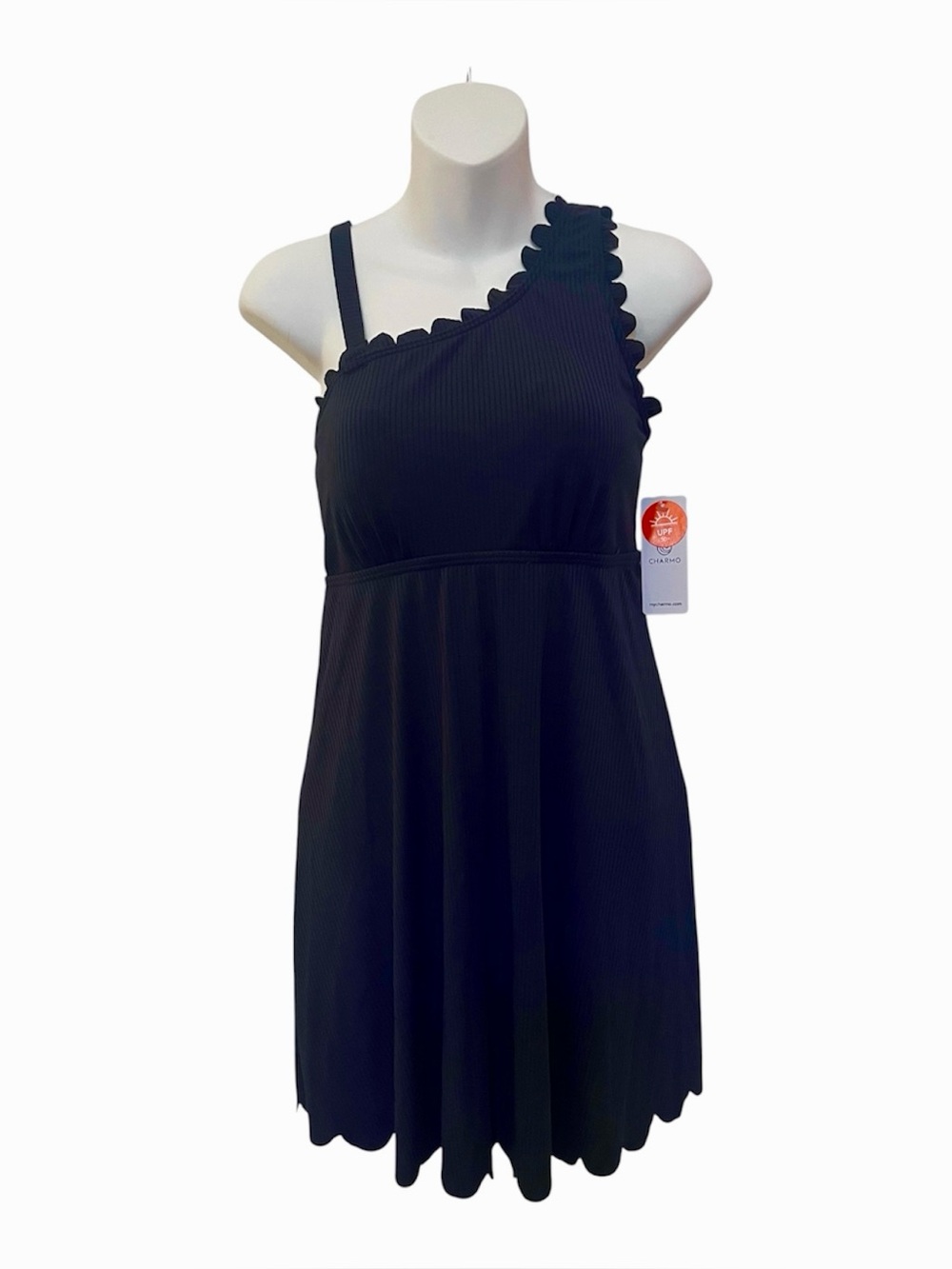 NWT Charmo Women's Ribbed One Shoulder Swim Dress Tummy Control Swimsuit S
